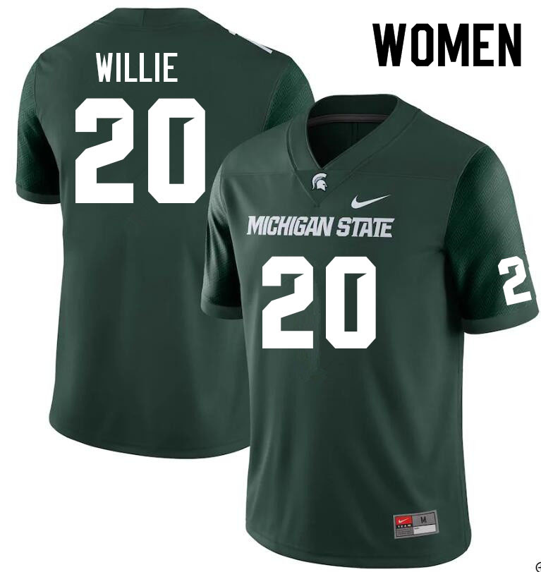 Women #20 Ade Willie Michigan State Spartans College Football Jerseys Sale-Green